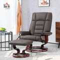 Faux Leather Recliner Chair with Swivel Ottoman High Back and Wood Frame Brown