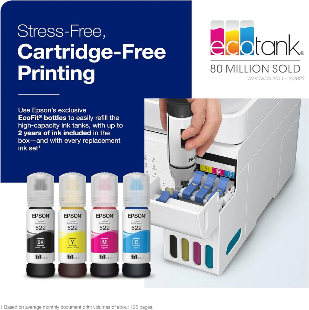 Epson EcoTank ET 4800 Wireless All in One Inkjet Printer, White – Cartridge Free, Scanner, Copier, Fax, ADF, Ethernet, Home Office