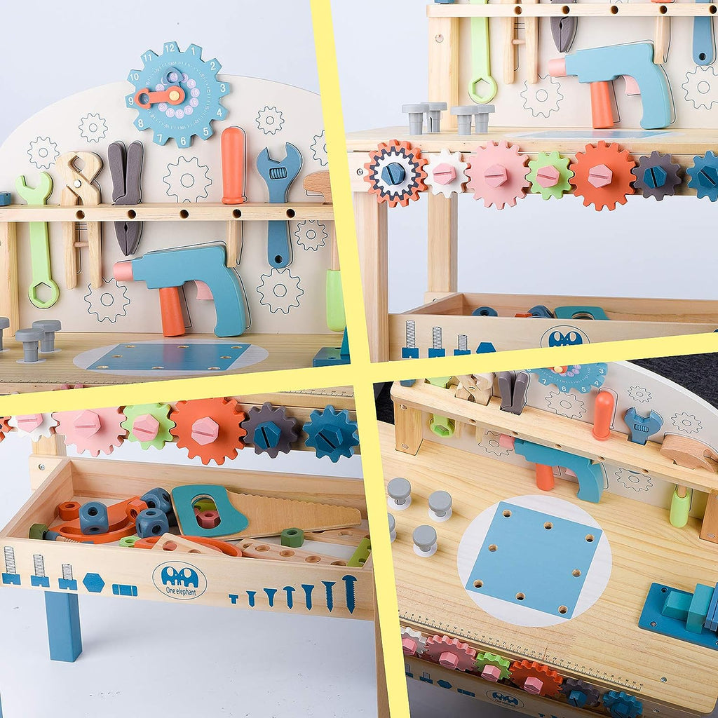 Kids Tool Bench Workshop Workbench with Tool Set Wooden Construction Workbench