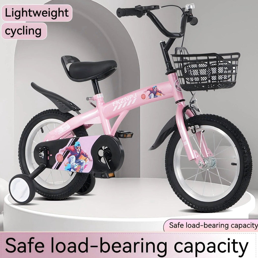 Baprem 18" Girls Bike for 5-9 Years Old Kids, Cute Kids Bike with Training Wheels, Steel Frame Sporty Children Bicycle, Pink