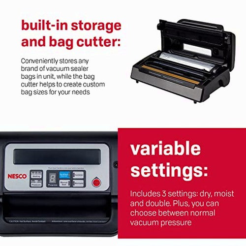 Nesco Deluxe Food VS-12 Vacuum Sealer 130 Watts Kit Bags &amp; Viewing Lid