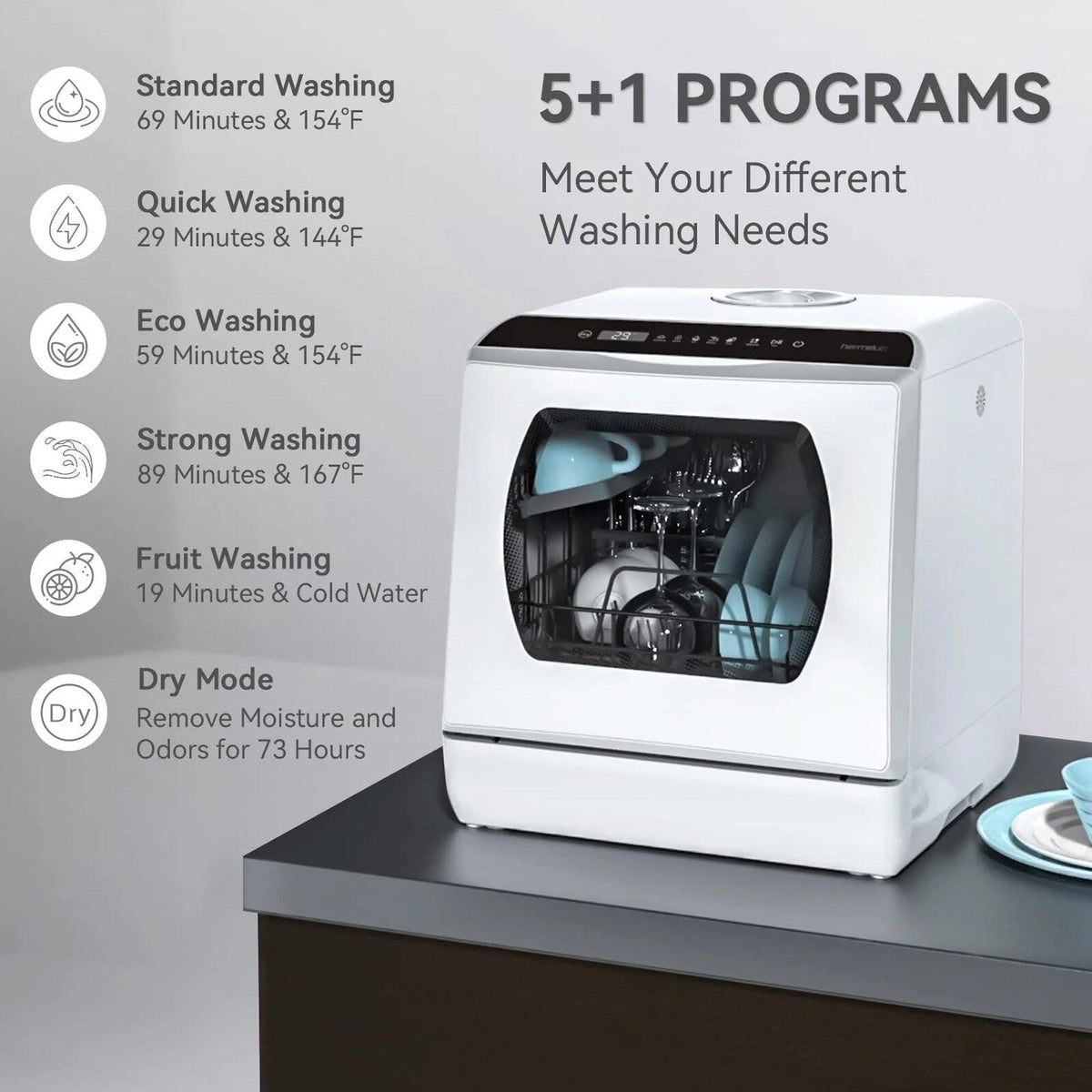 Hermitlux Countertop Dishwasher With 5-Liter Built-in Water Tank