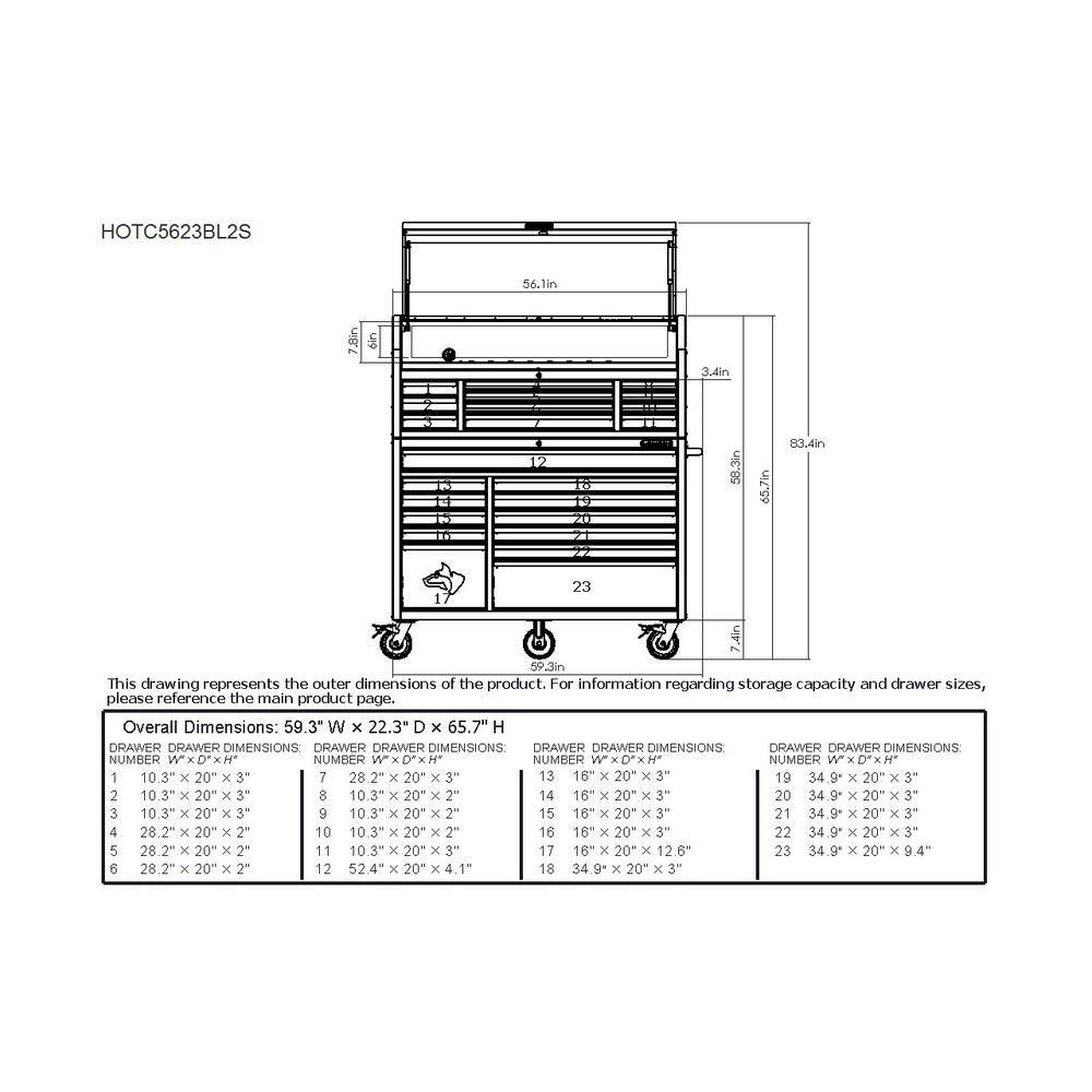 Husky 56 in. W x 22 in. D Heavy Duty 23-Drawer Combination Rolling Tool Chest and Top Tool Cabinet Set in Matte Blue HOTC5623BL2S