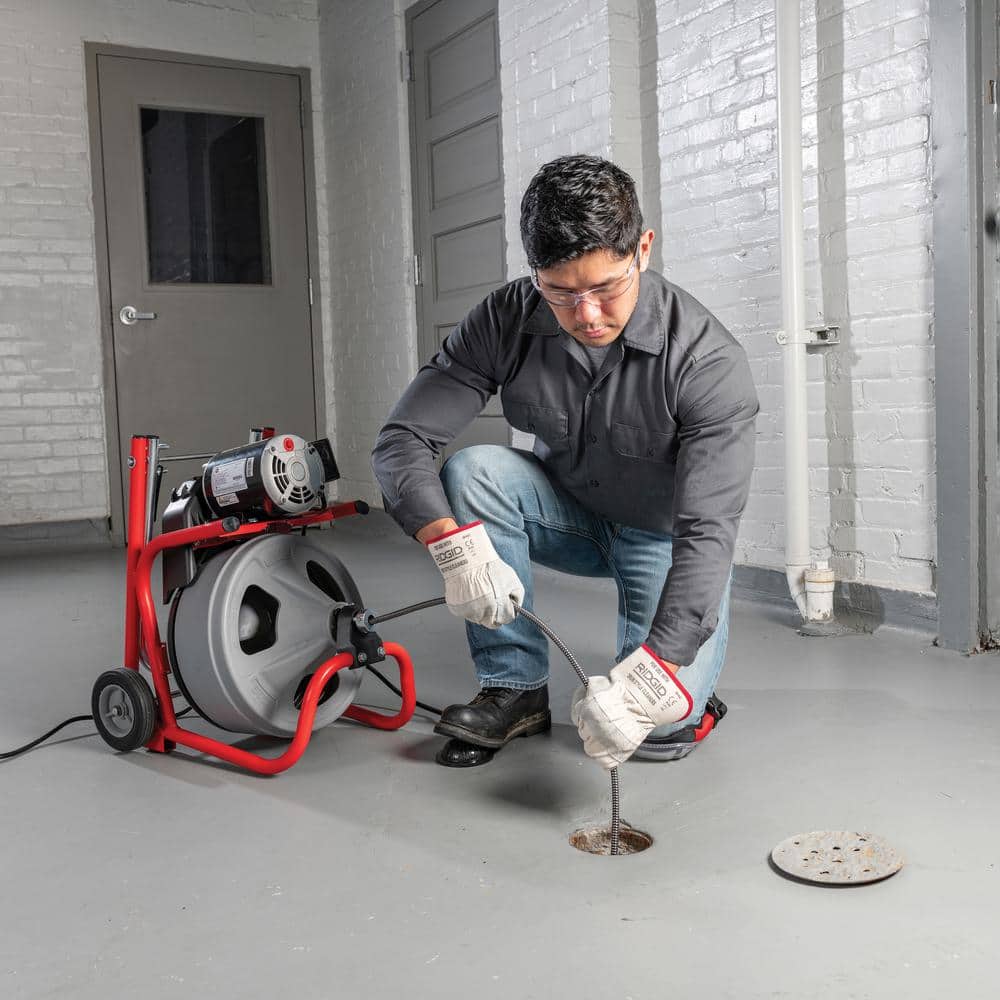 K 400 Drain Cleaning Snake Auger 120 Volt Drum Machine with C 32IW 3/8 in. x 75 ft. Cable 4 Piece Tool Set & Gloves 52363