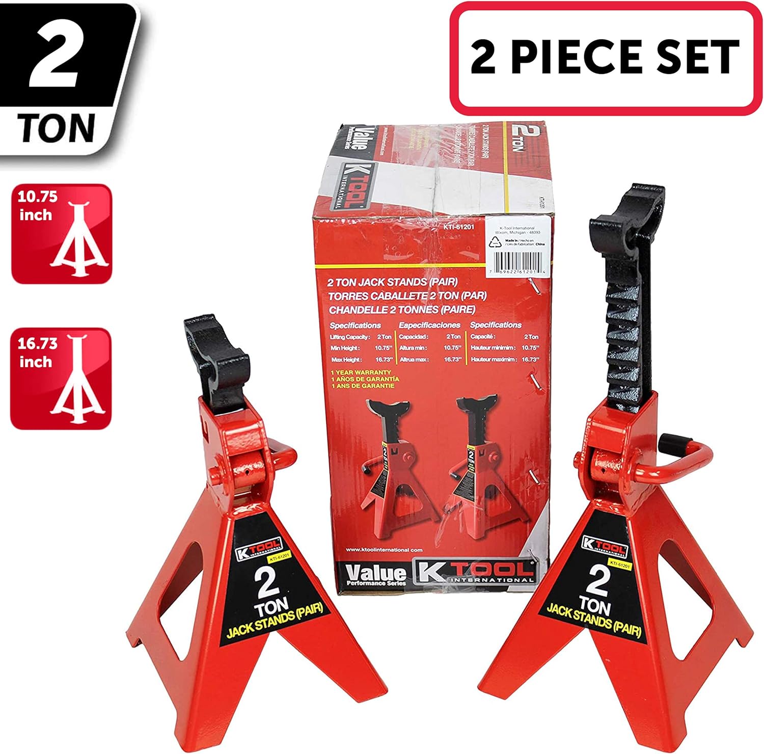HD61222 22 Ton Automotive Jack Stands for Garages, Repair Shops, and DIY, Pin Style, V Shaped Saddle, Heavy Duty Steel Frame, Adjustable Height 11.825"- 19.725", Black/Blue, Pair
