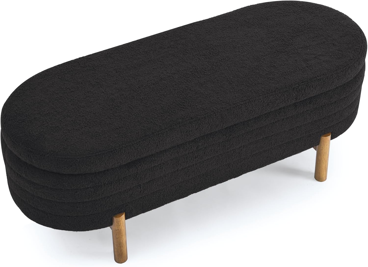 Furniliving Modern Storage Ottoman Bench, Sherpa Ottoman End of Bed Bench with Solid Wood Legs Upholstered Ottoman Benches with Storage Indoor Bench for Living Room with Rolled Arm, Entryway, White