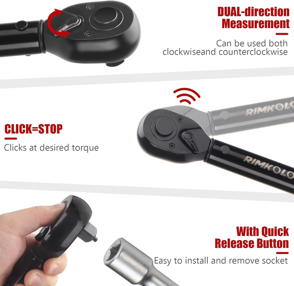 1-Inch Drive Click Torque Wrench, Dual-Scale Adjustable Torque Wrench Set with a Hex Key 200-1000ft.lb / 271-1356.7Nm