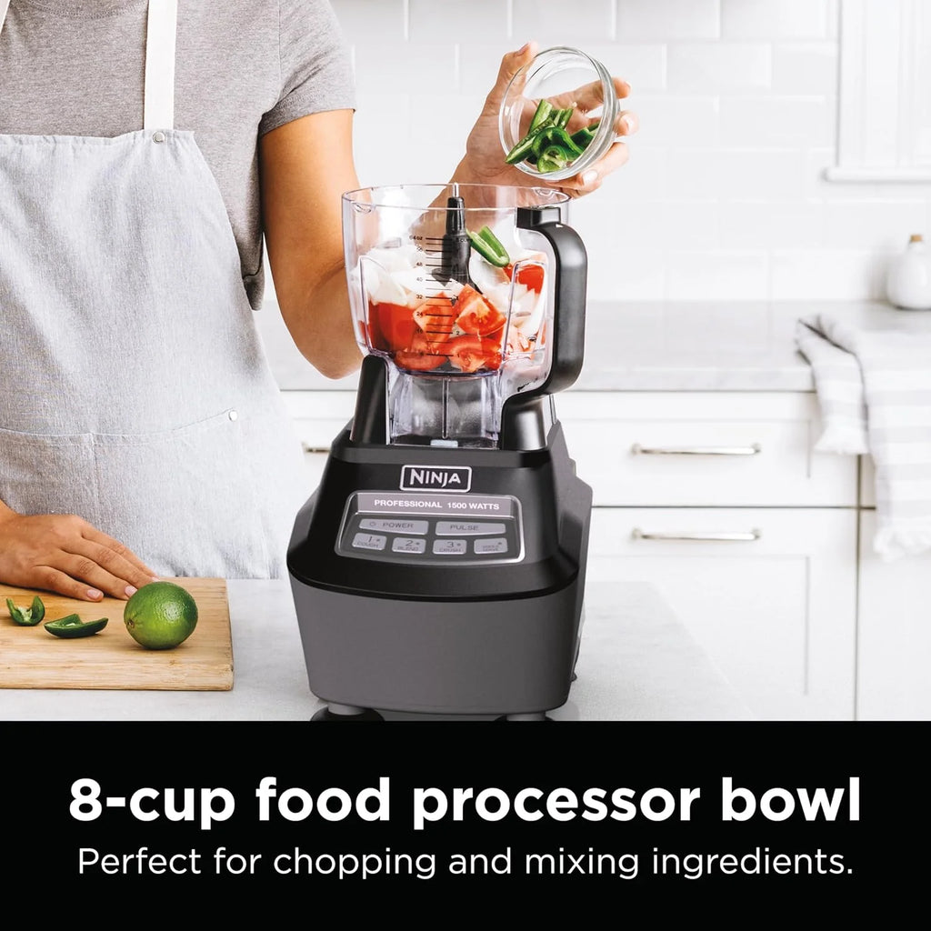 Ninja Blender, Mega Kitchen System, 1500W, 4 Functions for Smoothies, Processing, Dough, Drinks & More, with 72 Blender Pitcher, 64 Processor Bowl, 2 Nutri Cups + Lids, Black, BL770