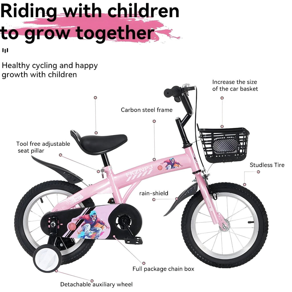 Baprem 18" Girls Bike for 5-9 Years Old Kids, Cute Kids Bike with Training Wheels, Steel Frame Sporty Children Bicycle, Pink