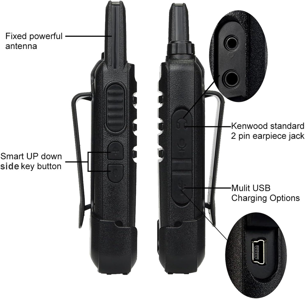 Talkies Mini, Rechargeable Two Way Radio Long Range, 2 Way Radio Small, Portable VOX, for Business Commercial Work School Church Restaurant (20 Pack,Black)