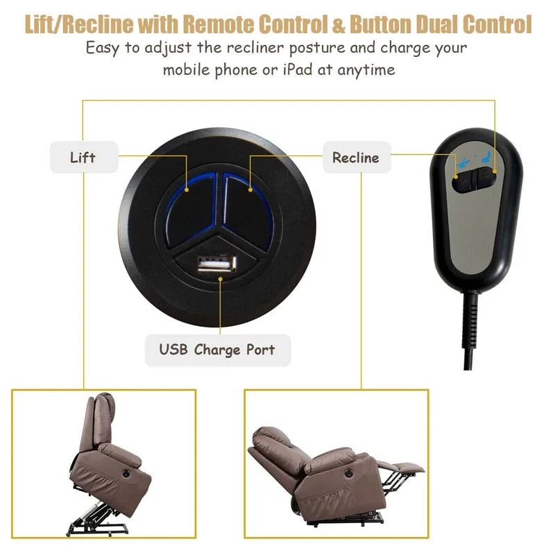 Electric Power Lift Recliner Leather Massage Reclining Sofa Elderly Lift Chair With Lumbar Heating Amp 8 Vibrating Nodes Cup Holder Usb Port - Comfortable And Ergonomic Design
