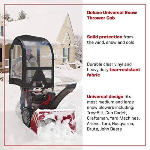 Arnold Deluxe Universal Snow Thrower Cab, Black - Fits Most 2 & 3-Stage Snow Blowers, Includes Pouch & Reflective Fabric