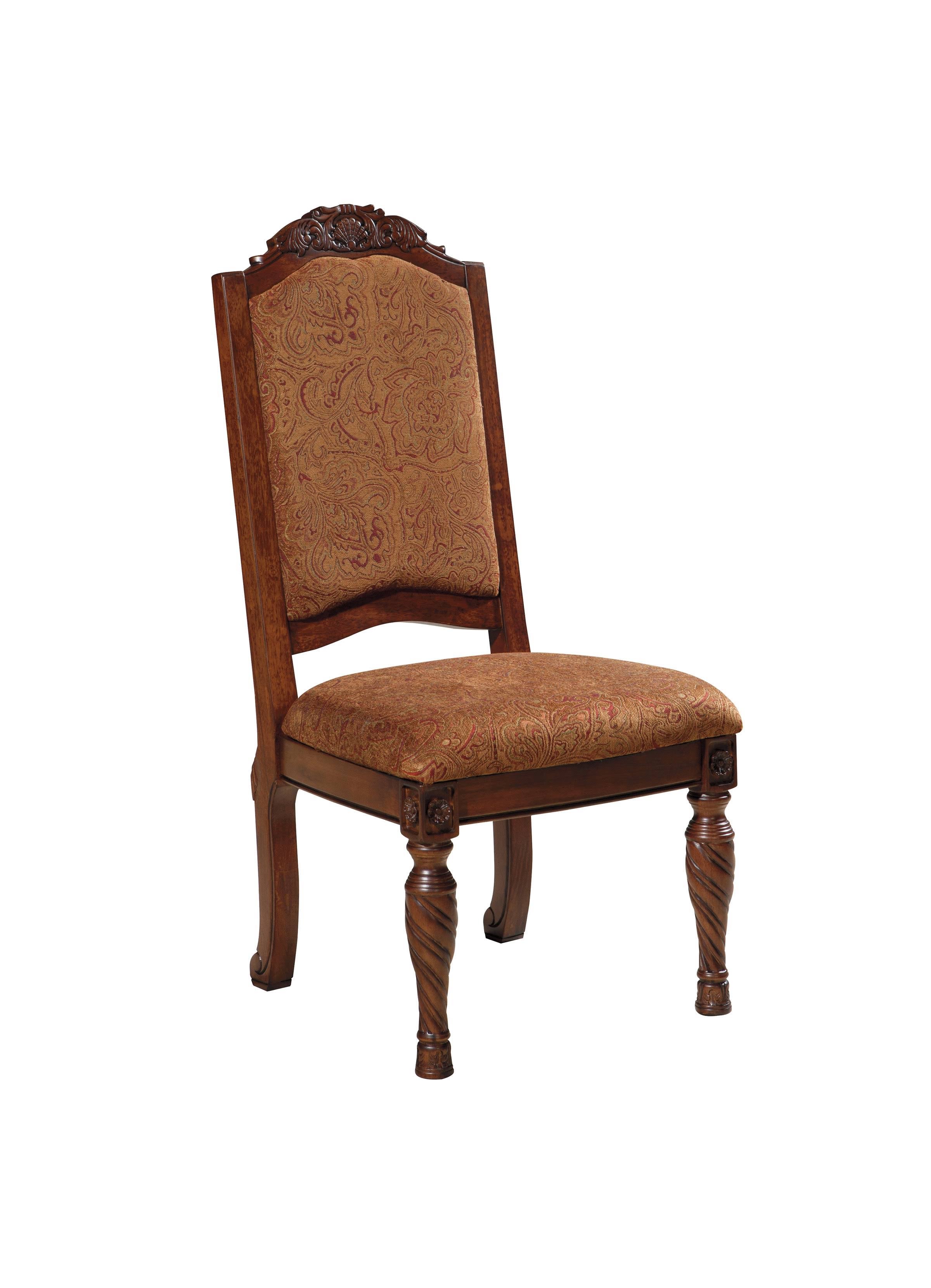Ashley North Shore Upholstered Arm Chair Set - Dark Brown Dining Room Chairs, Old World Design, Cotton/Viscose Paisley Upholstery