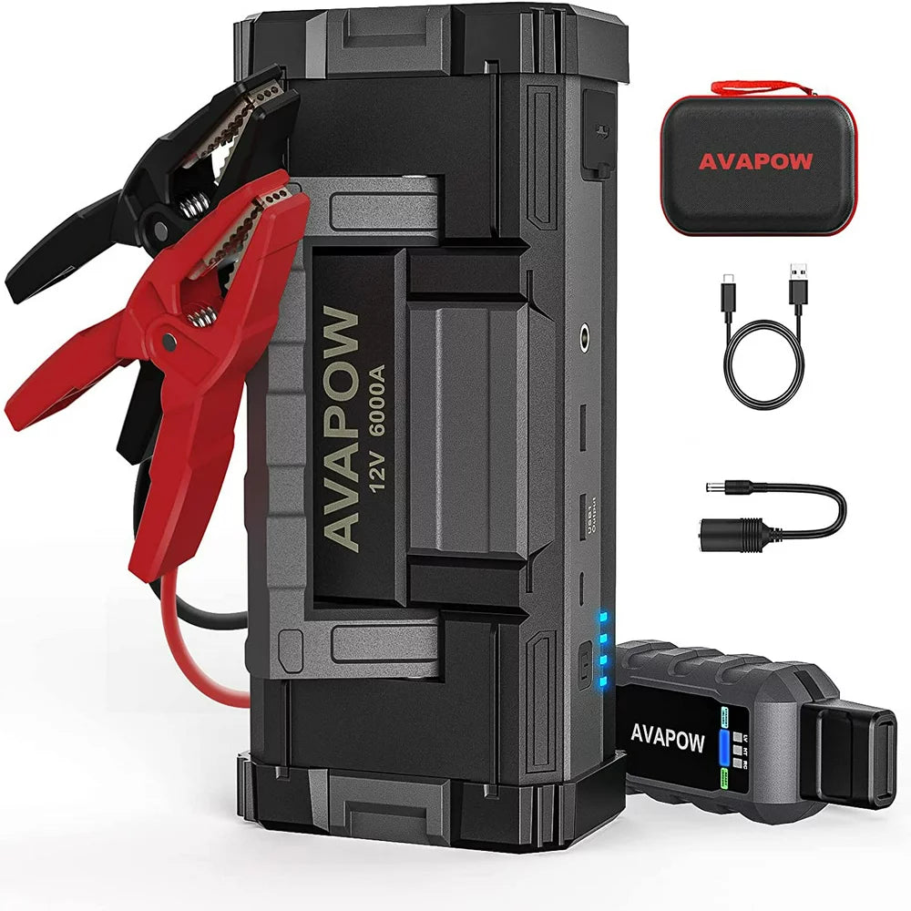 AVAPOW 6000A Car Battery Jump Starter, Dual USB Quick Charge, LED Light, 12V Portable Power Pack