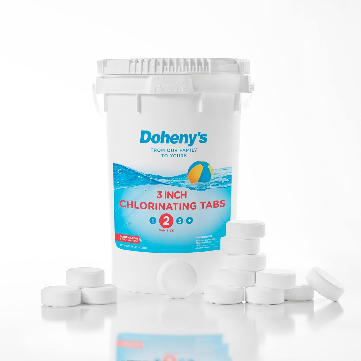 3 Inch Stabilized Chlorine Tablets | Pro-Grade Pool Sanitizer, Long Lasting, Slow Dissolving, 99% Pure Tri-Chlor, Individually Wrapped - 50lb