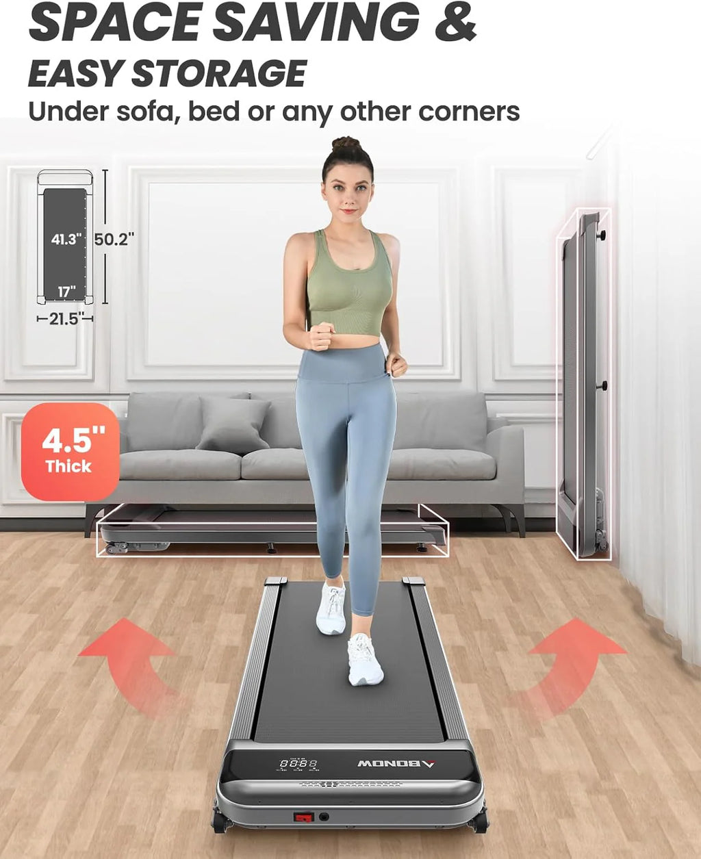 Walking Pad, Under Desk Treadmill with Incline for Home Office 2.5HP Portable Walking Treadmill with 280 Lbs Weight Capacity Walking Machine, Remote Control, LED Display