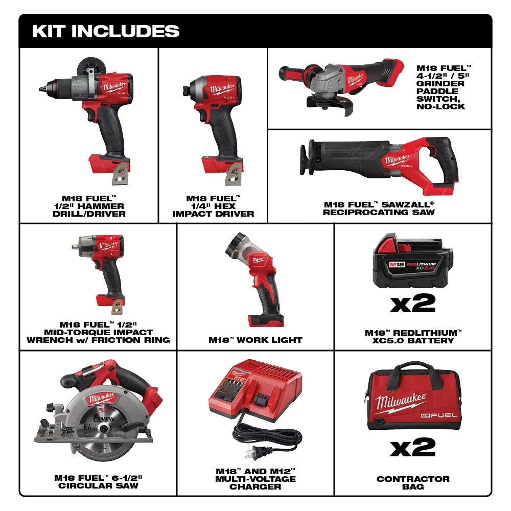18V M18 FUEL Lithium Ion Brushless Cordless 7 Tool Combo Kit 5.0 Ah