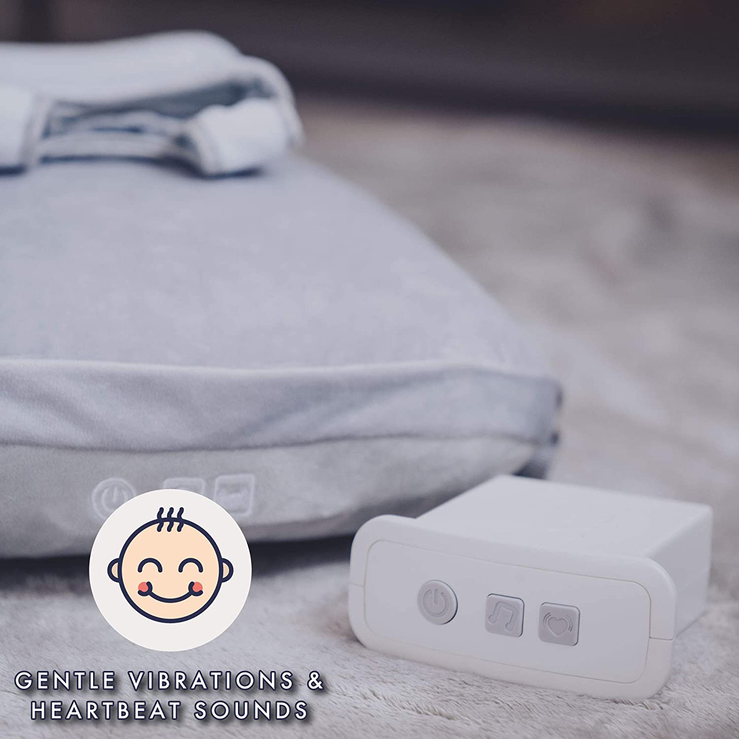 Babocush Newborn Comfort Cushion with Vibration & Heartbeat Sound, Relieves Colic, Gas & Reflux, Encourages Tummy Time