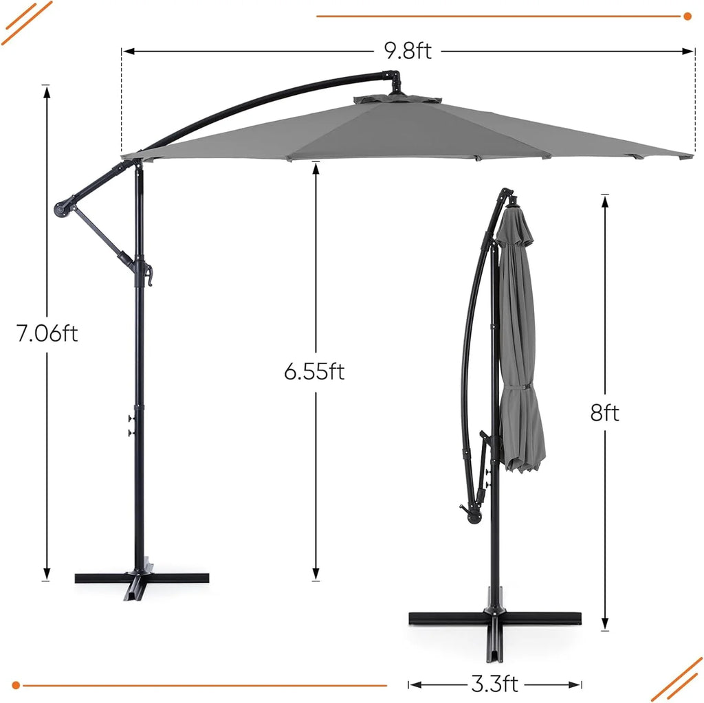 9.8FT Offset Patio Umbrella Hanging Cantilever Umbrella Outdoor Sun Shade with Easy Tilt Adjustment, 8 Ribs, UV Protection for Backyard, Lawn, Garden and Pool, Blue