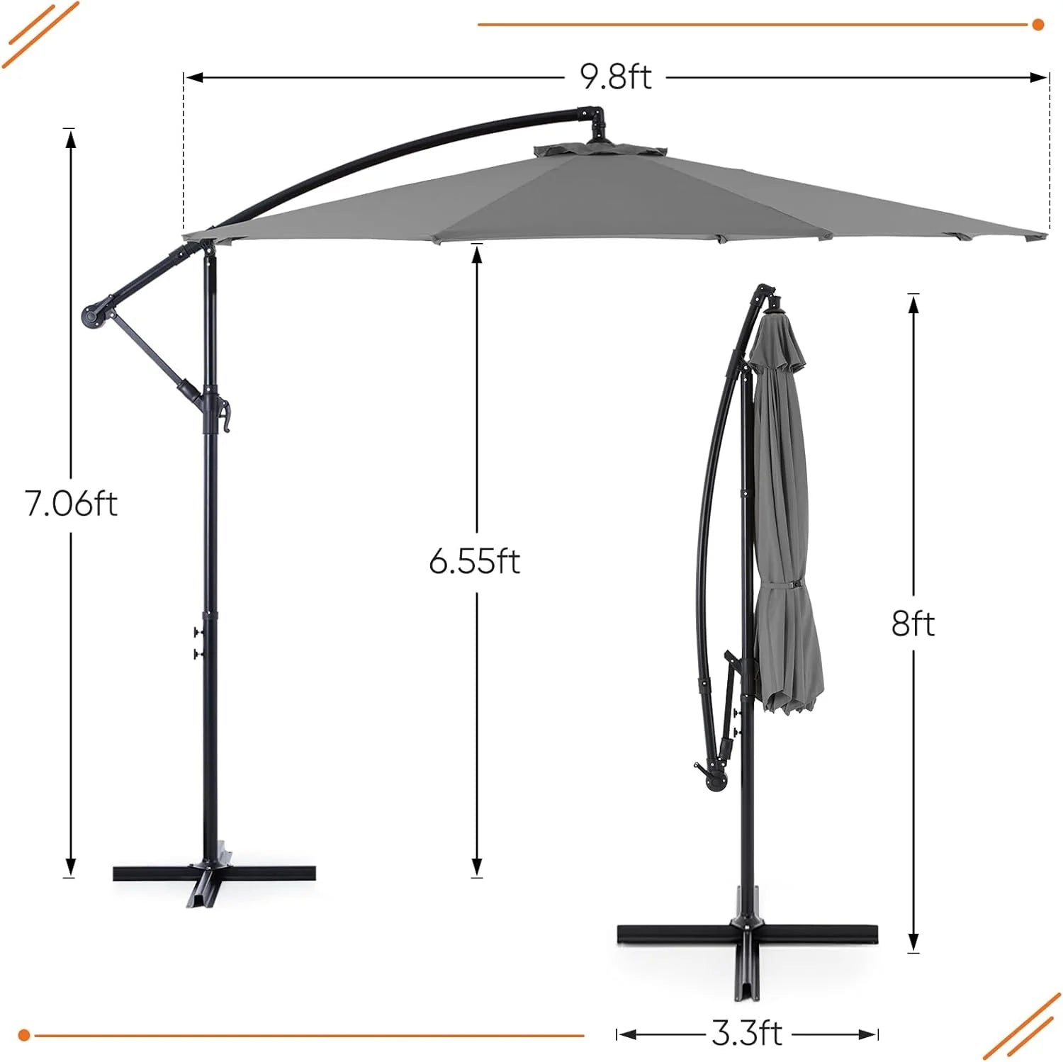 9.8FT Offset Patio Umbrella Hanging Cantilever Umbrella Outdoor Sun Shade with Easy Tilt Adjustment, 8 Ribs, UV Protection for Backyard, Lawn, Garden and Pool, Blue