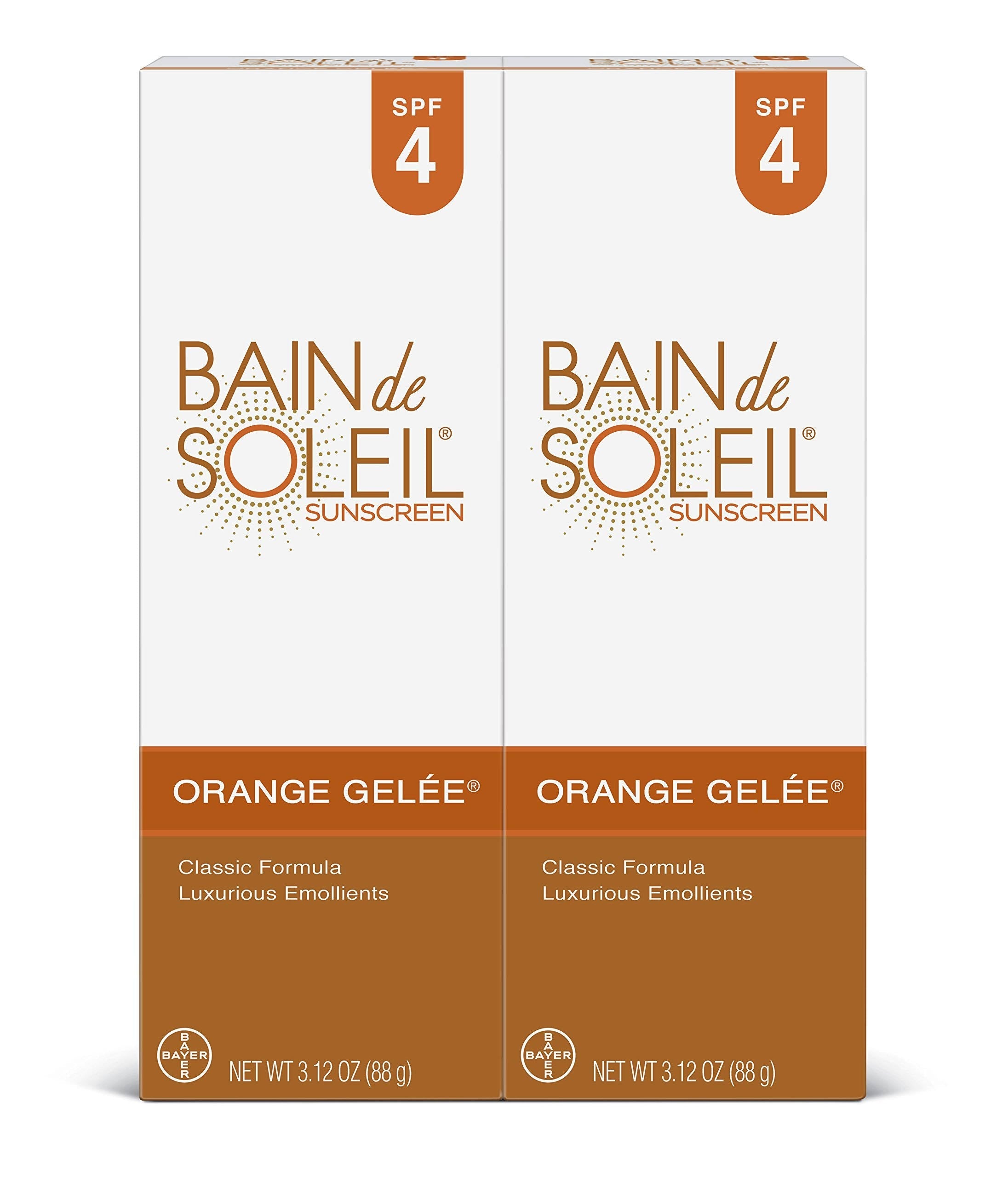 Bain de Soleil Gelee Sunscreen SPF 4, 3.12 oz, Pack of 4 - UVA/UVB Protection, Moisture-Rich Tanning Formula