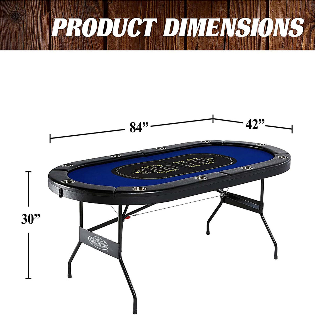 Barrington 10 Player Blue Poker Table with Metal Frame and Cup Holders, No Assembly Required
