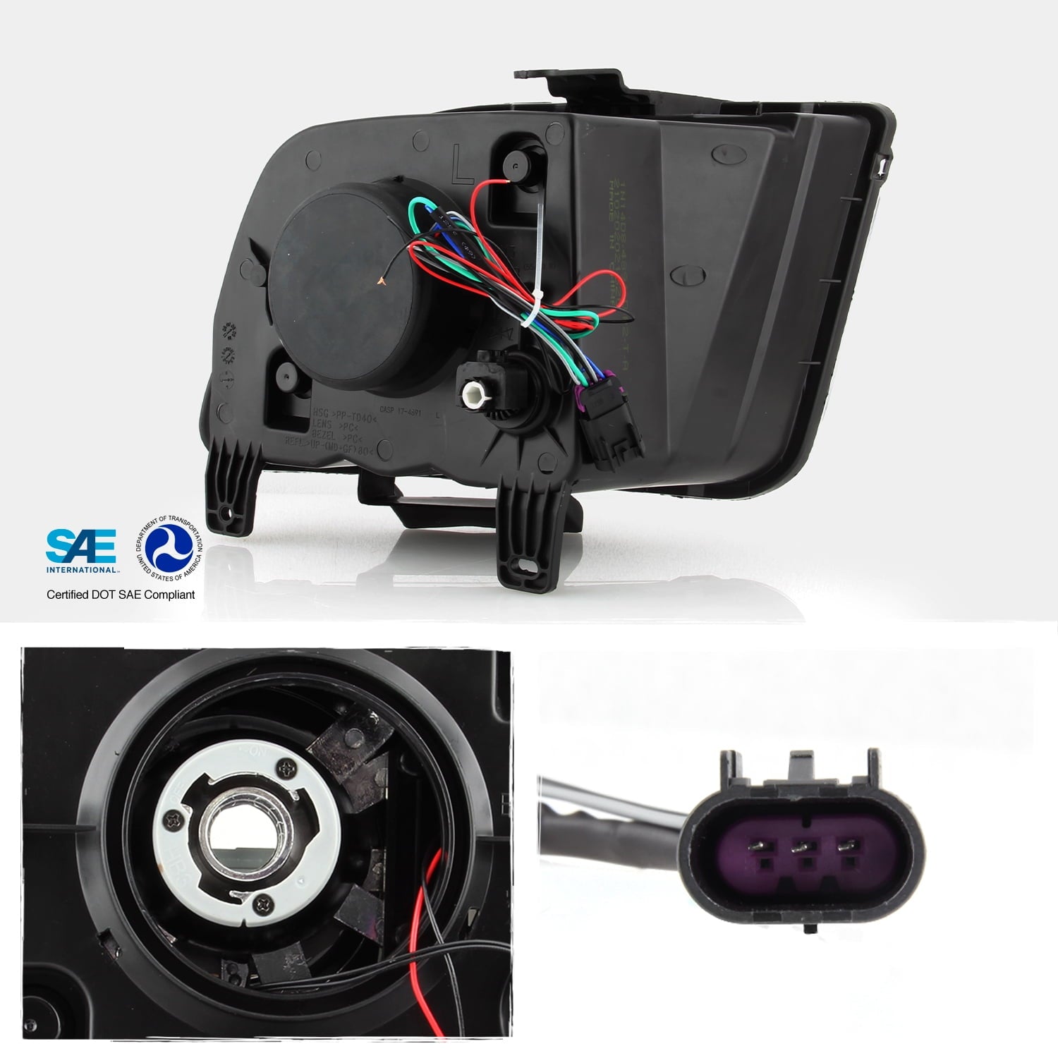 AKKON - Fits 2005-2009 Ford Mustang LED Tube DRL Parking [Halogen Type] Projector Black Headlights Pair Driver+Passenger
