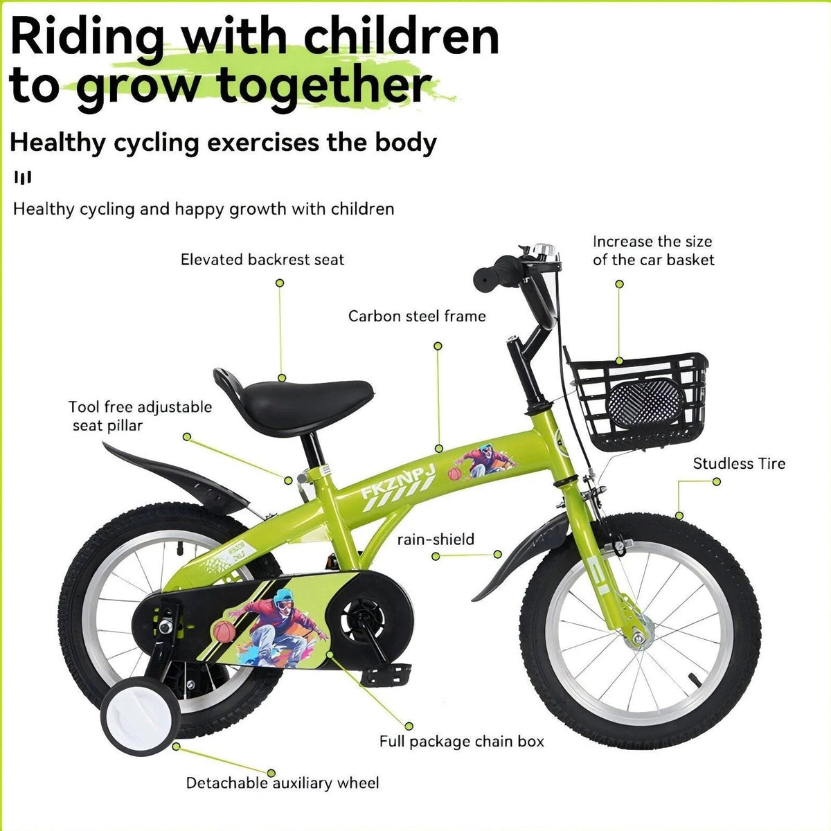 Baprem 18" Girls Bike for 5-9 Years Old Kids, Cute Kids Bike with Training Wheels, Steel Frame Sporty Children Bicycle, Pink