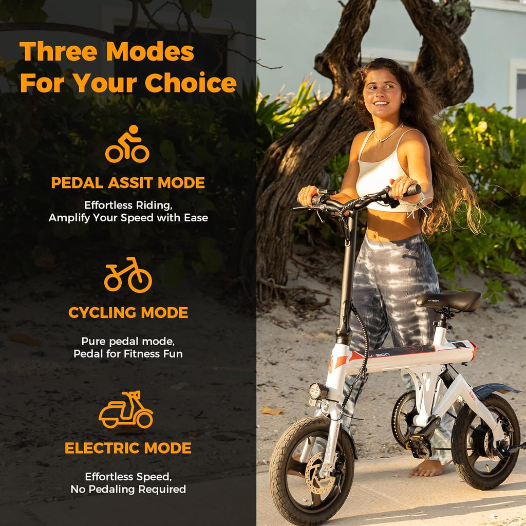 Jasion EB3 Electric Bike Adults 21mph, 500W Peak Motor, 270Wh Battery, Rear Suspension, 3 Levels Assist, 14′′ Folding Ebike for Adults and Teens, Complies to UL2849