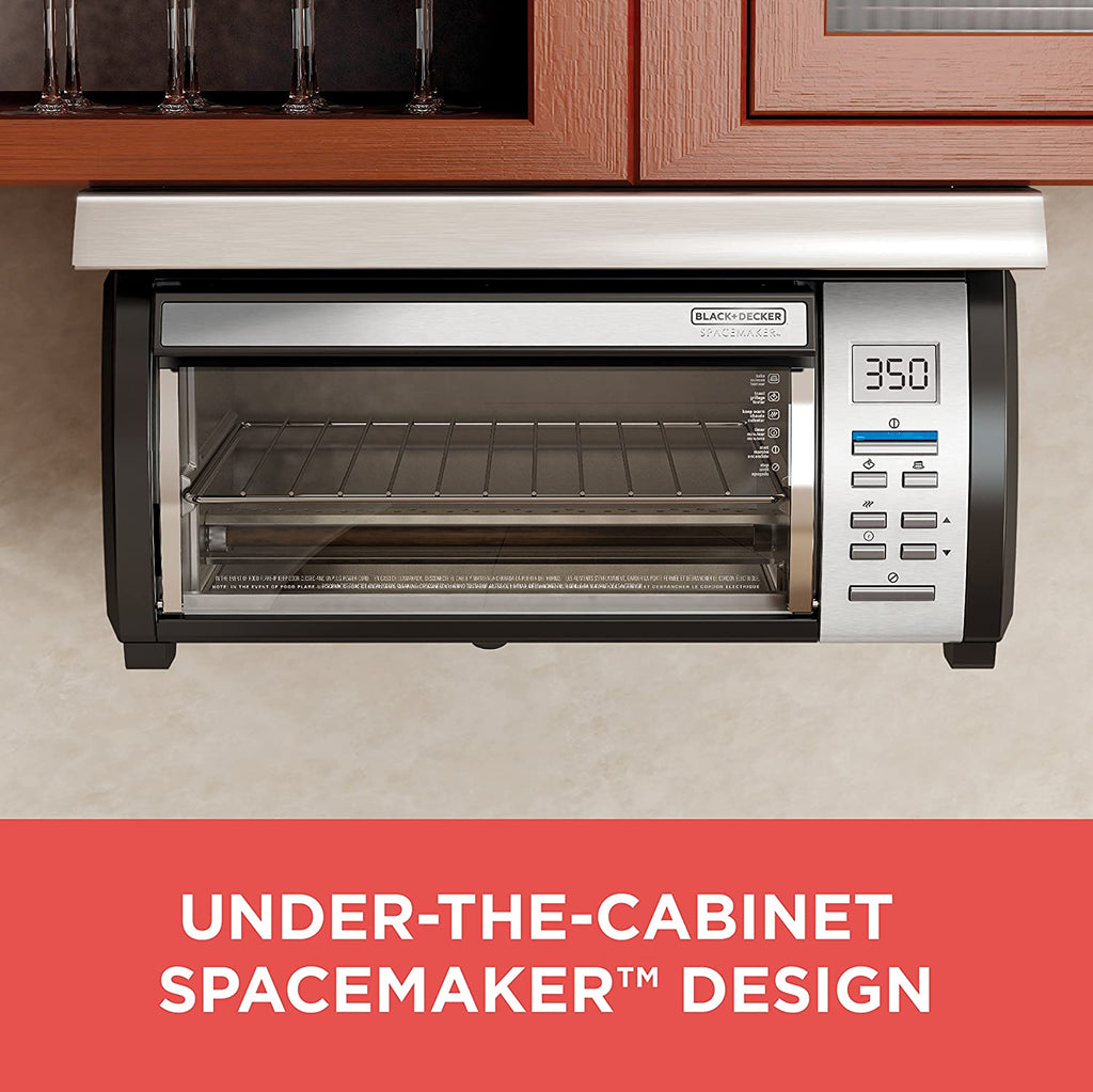 BLACK+DECKER SpaceMaker Under-Cabinet Toaster Oven, 9" Pizza Capacity, Digital Controls, Black/Stainless Steel