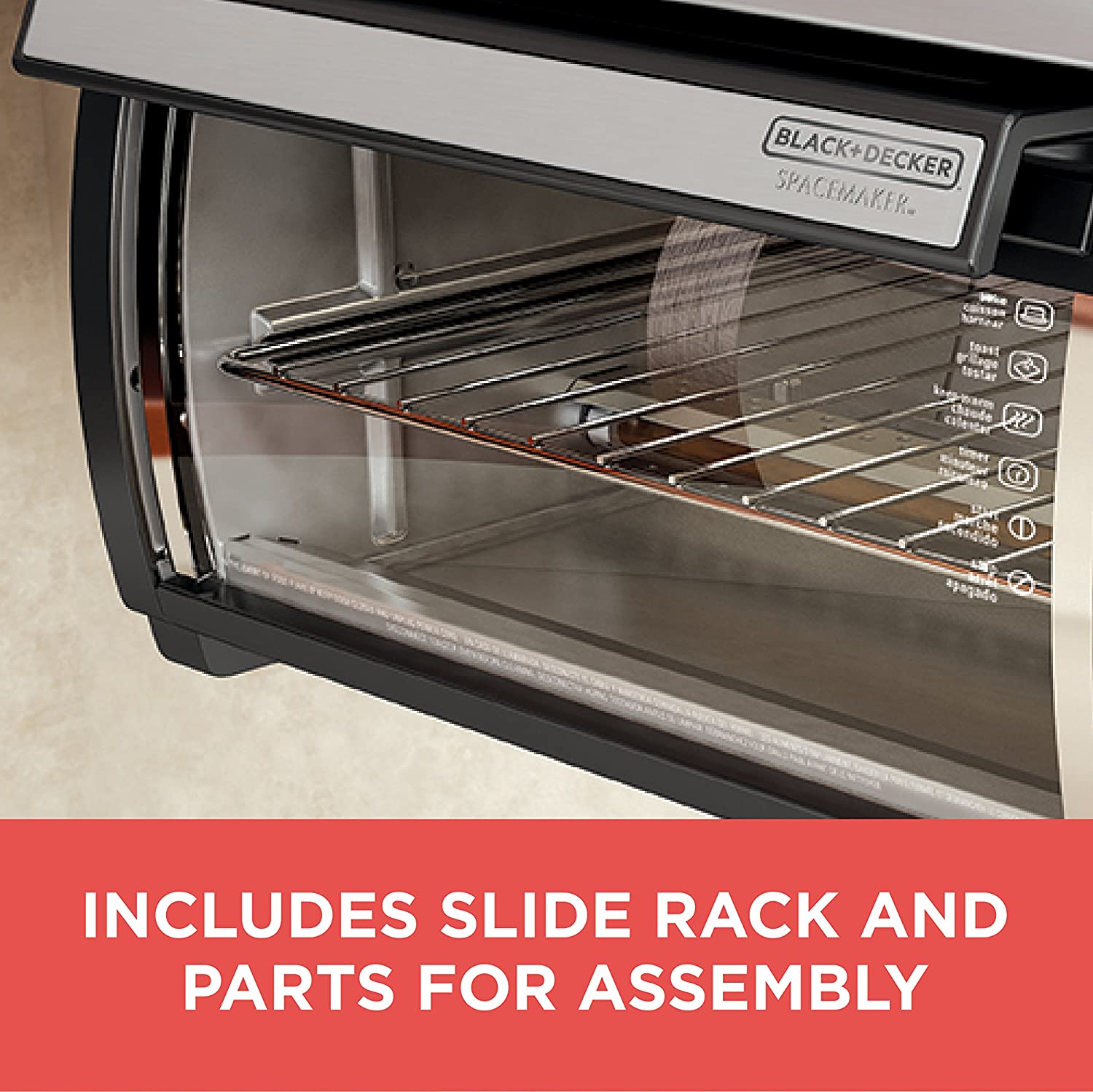 BLACK+DECKER SpaceMaker Under-Cabinet Toaster Oven, 9" Pizza Capacity, Digital Controls, Black/Stainless Steel
