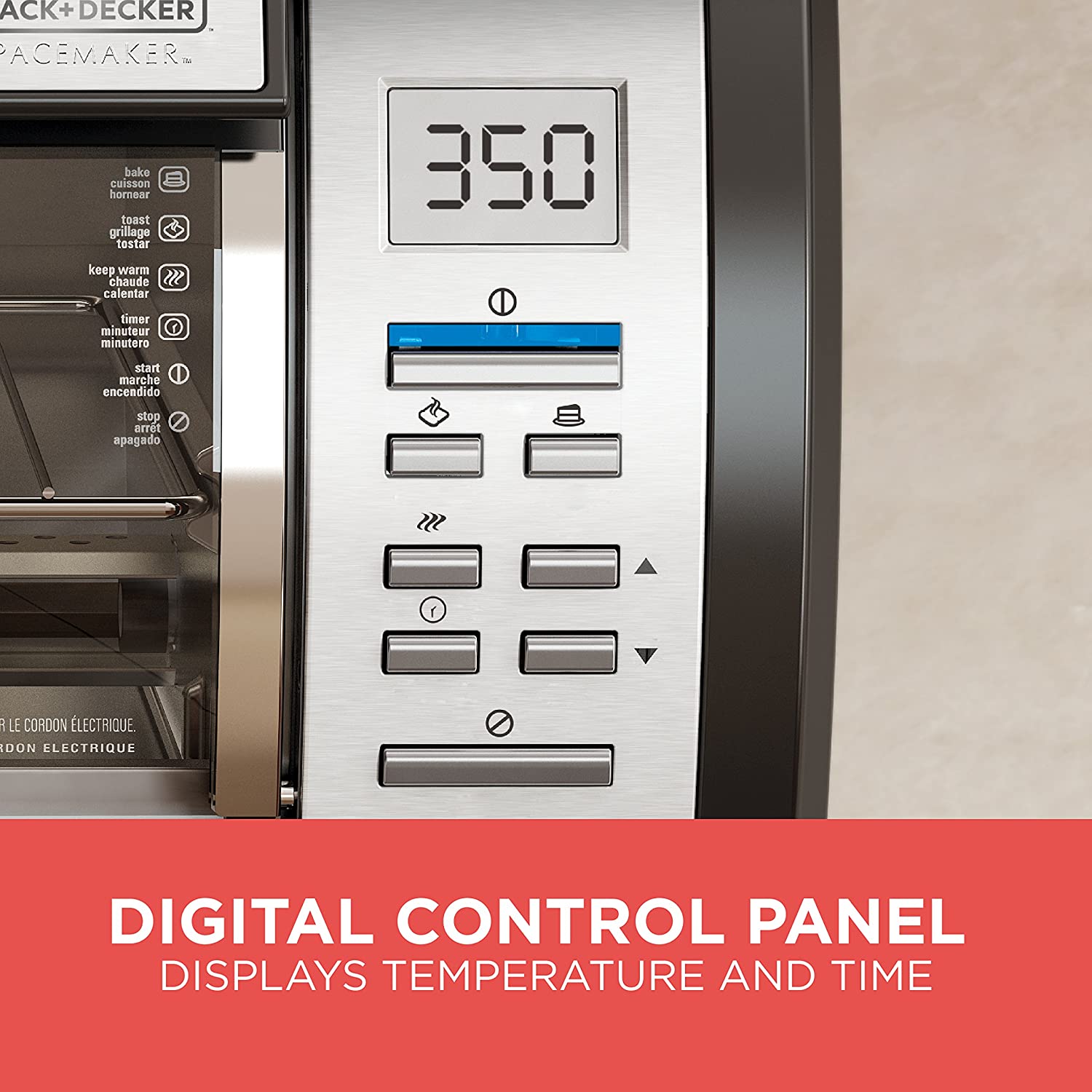 BLACK+DECKER SpaceMaker Under-Counter Toaster Oven, Digital Controls, Black/Stainless Steel, Model TROS1000D