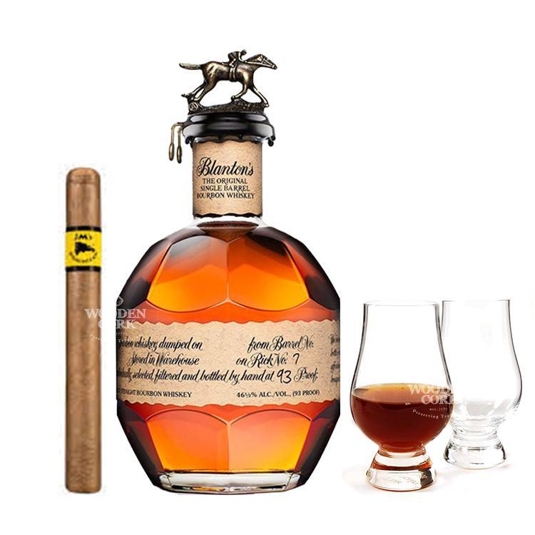Blantonâ€™s Original Single Barrel Bourbon with Glencairn Glass & JMâ€™s Dominican Churchill Maduro Set