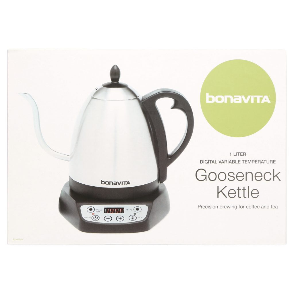 Bonavita 1.0L Variable Temp Gooseneck Electric Kettle, Silver, 1000W, Precise Pour Control