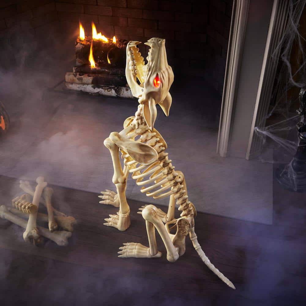 Brand Animated LED Skeleton Wolf, 2.5 ft, Poseable with Red LED Eyes, Halloween Decor