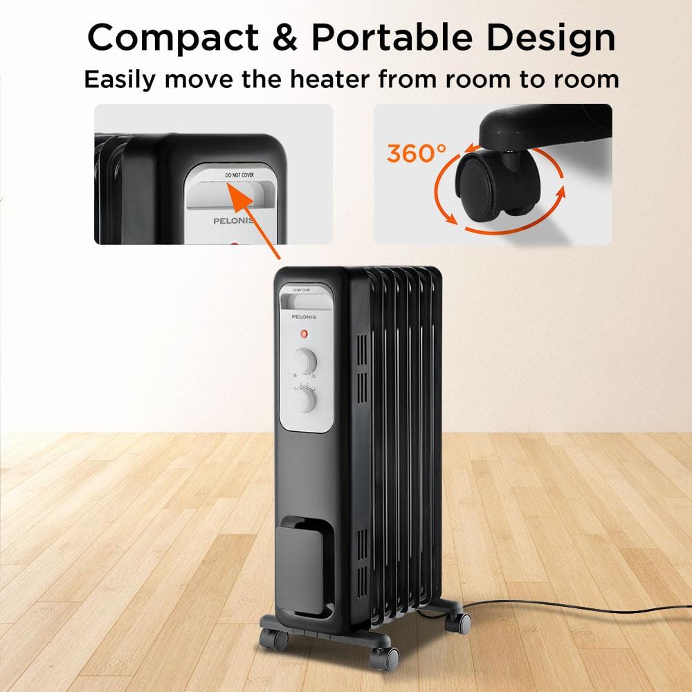Brand Oil-Filled Radiant Electric Space Heater, 1500W, Adjustable Thermostat, Safety Features, Quiet Heating, Portable Design