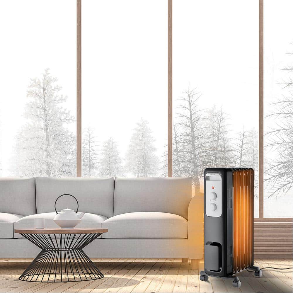 Brand Oil-Filled Radiant Electric Space Heater, 1500W, Adjustable Thermostat, Safety Features, Quiet Heating, Portable Design