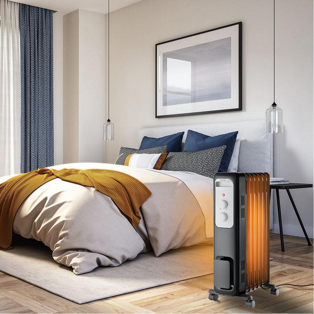 Brand Oil-Filled Radiant Electric Space Heater, 1500W, Adjustable Thermostat, Safety Features, Quiet Heating, Portable Design