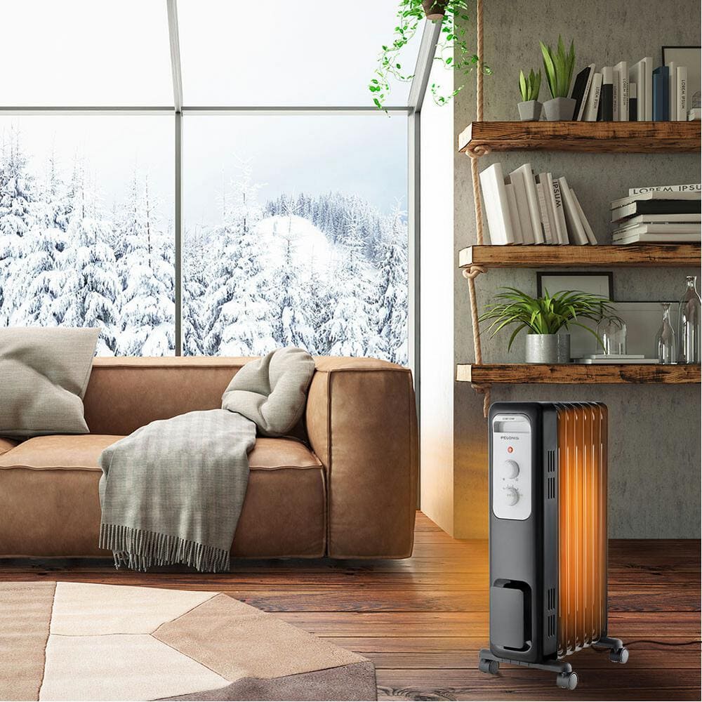 Brand Oil-Filled Radiant Electric Space Heater, 1500W, Adjustable Thermostat, Safety Features, Quiet Heating, Portable Design