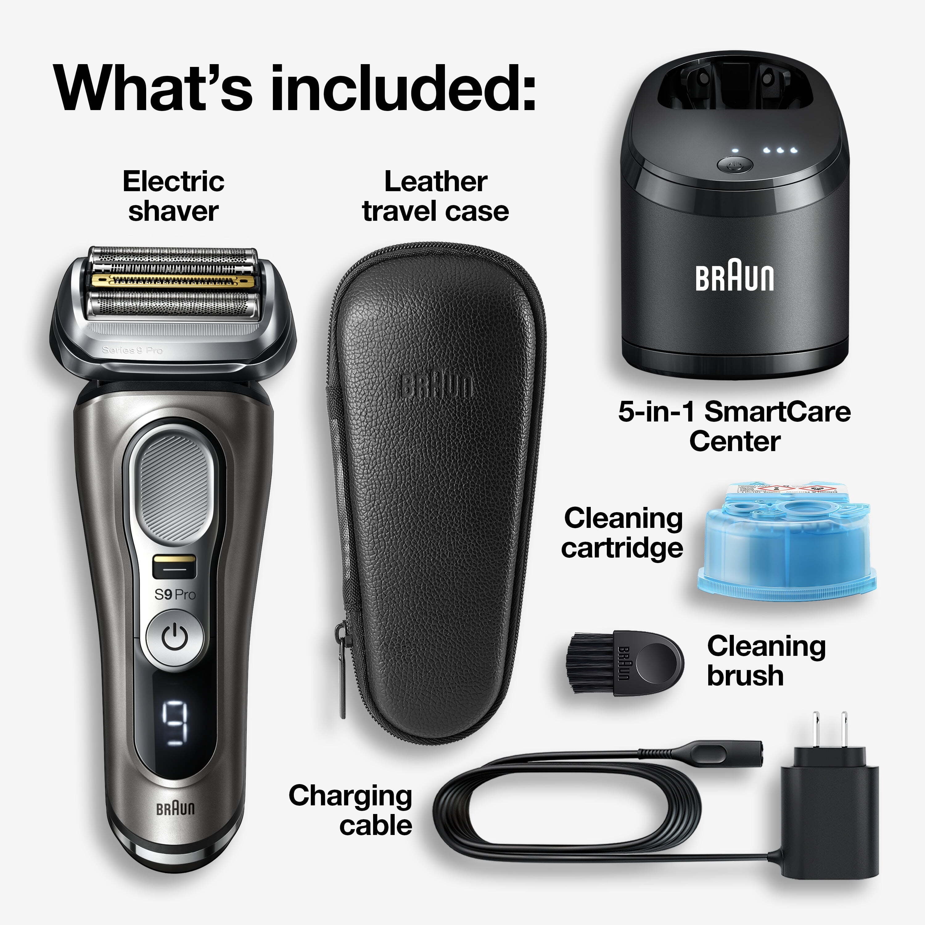 Braun Series 9 Pro 9465cc Men's Wet Dry Electric Shaver with Clean Station, Noble Metal