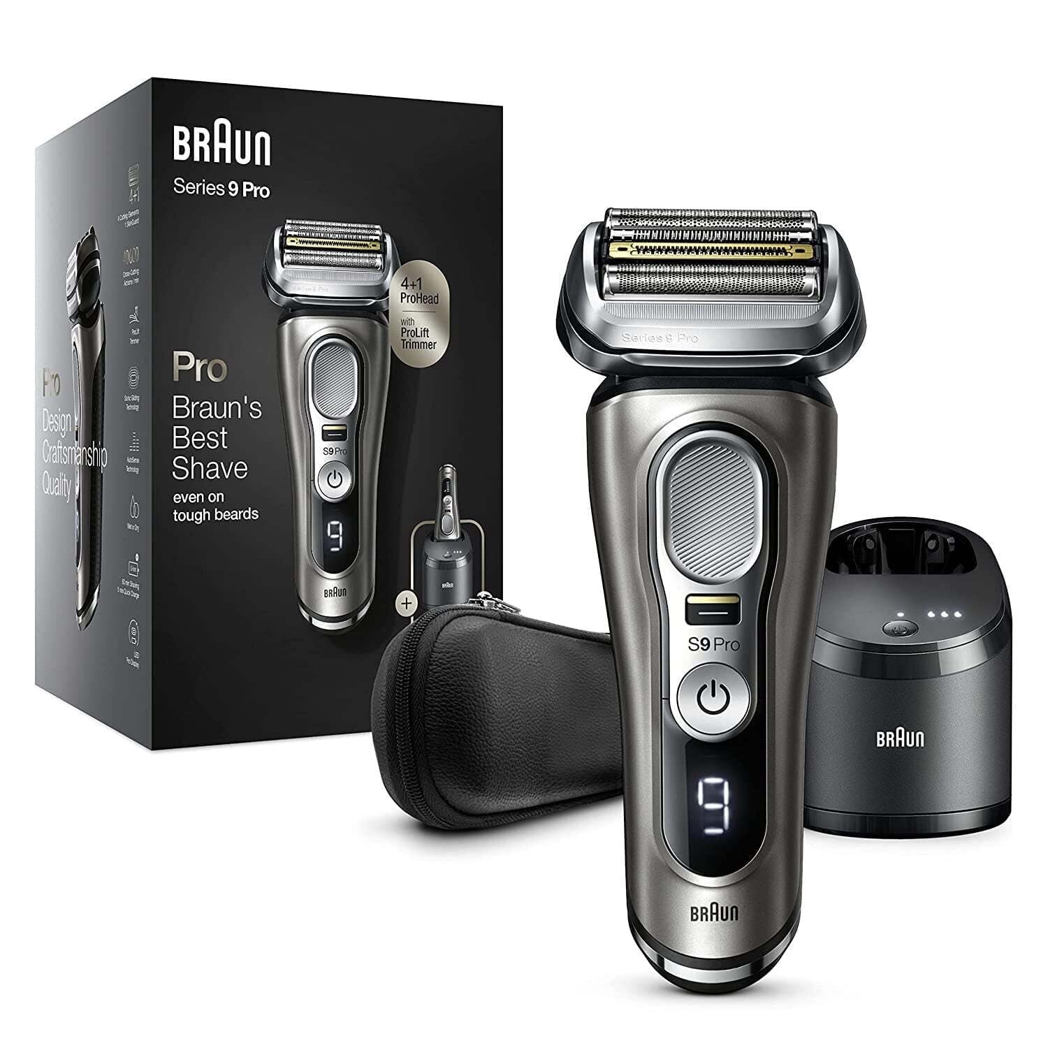 Braun Series 9 Pro 9465cc Men's Wet Dry Electric Shaver with Clean Station, Noble Metal