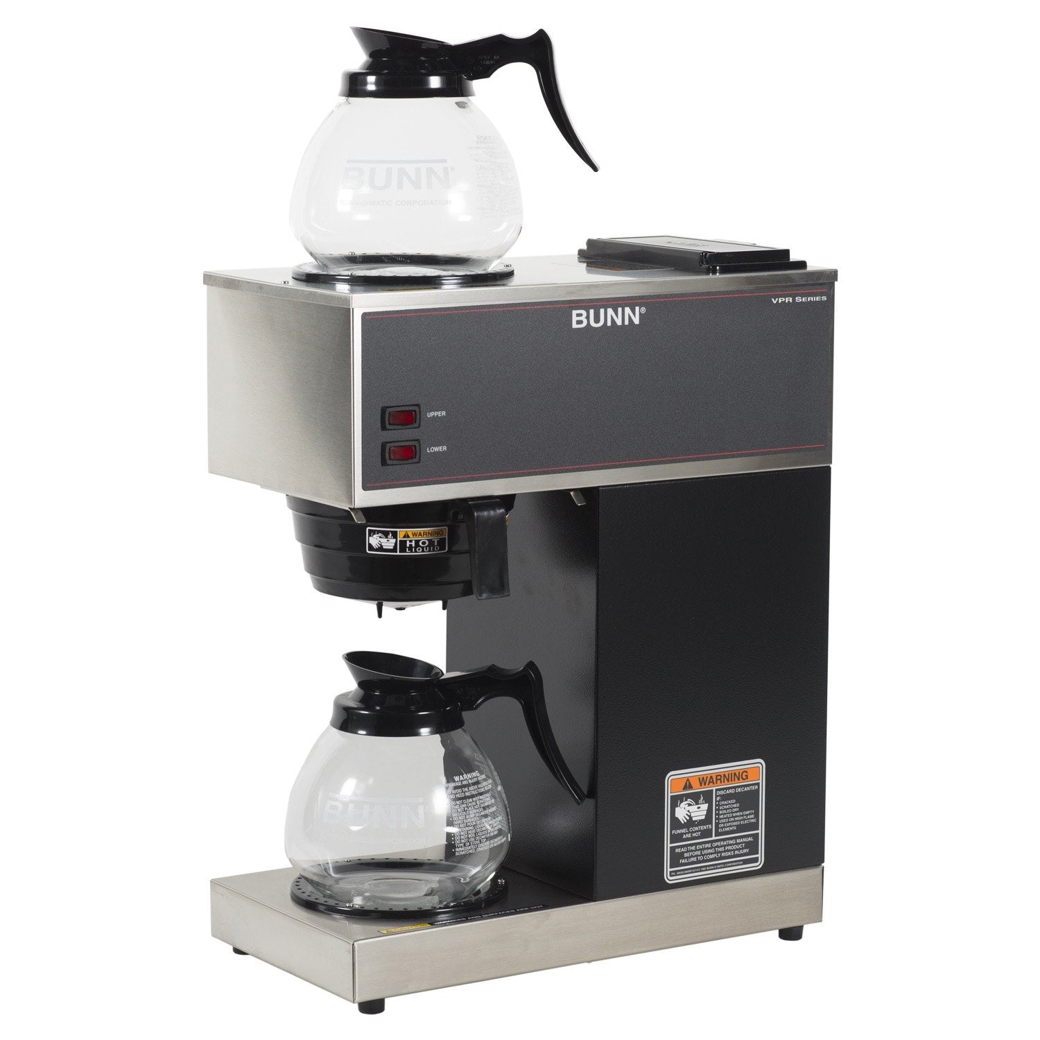 BUNN VPR-2GD 12-Cup Pourover Commercial Coffee Maker with Dual Warmers & Glass Decanters, Black Stainless