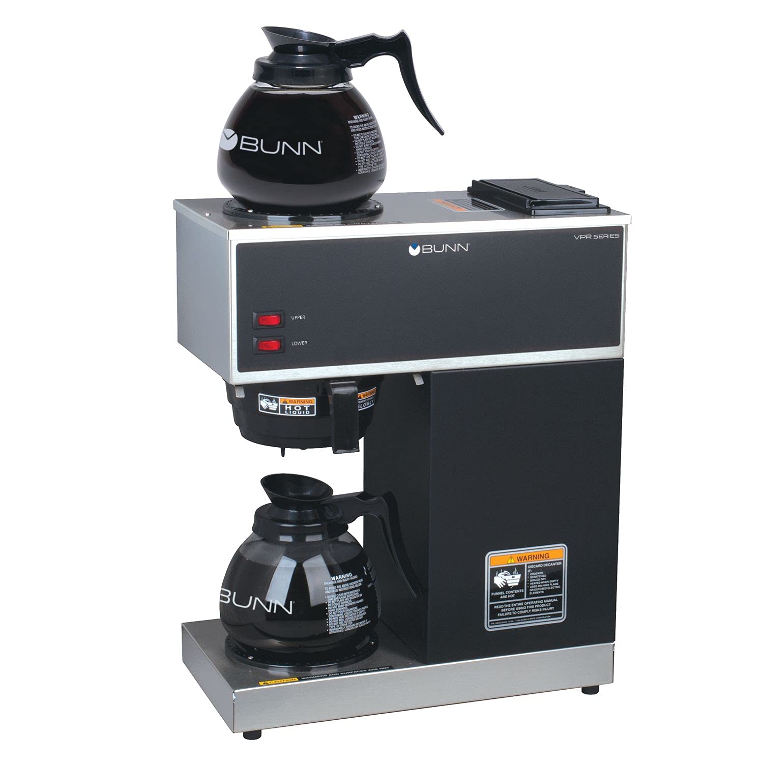 BUNN VPR-2GD 12-Cup Pourover Commercial Coffee Maker with Dual Warmers & Glass Decanters, Black Stainless