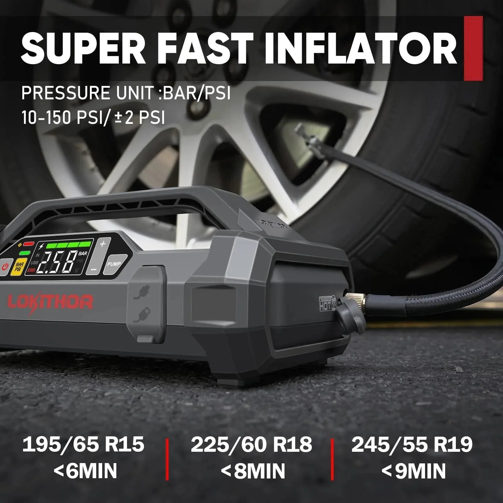Starter with Air Compressor, 1500Amp 12V Portable Car Battery Booster Pack for Upto 7.0L Gas or 4.5L Diesel, 150 PSI Tire Inflator with Digital Screen, 24 Months Ultra-Long Standby