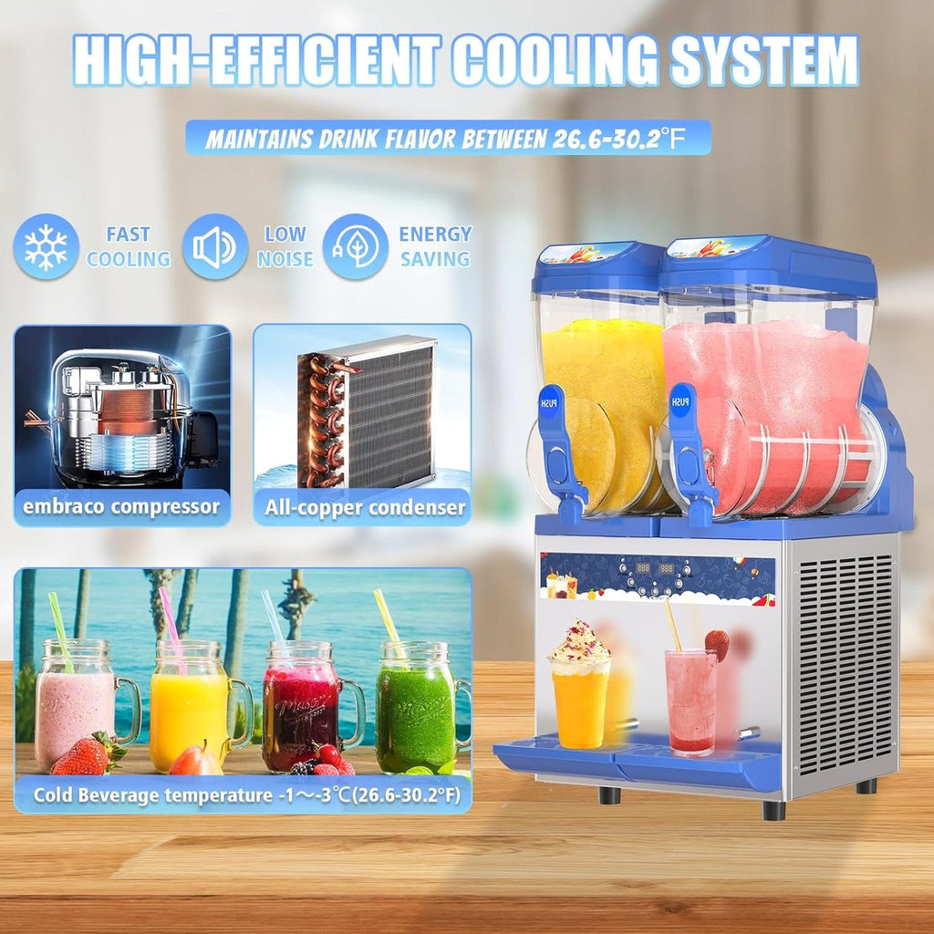 Commercial Slushy Machine - 1000W 30L Tanks Slush Maker Machine 304 Stainless Steel Commercial Margarita Machines Efficient Cooling the Ideal Slushie Maker for Bars Cafes Restaurants