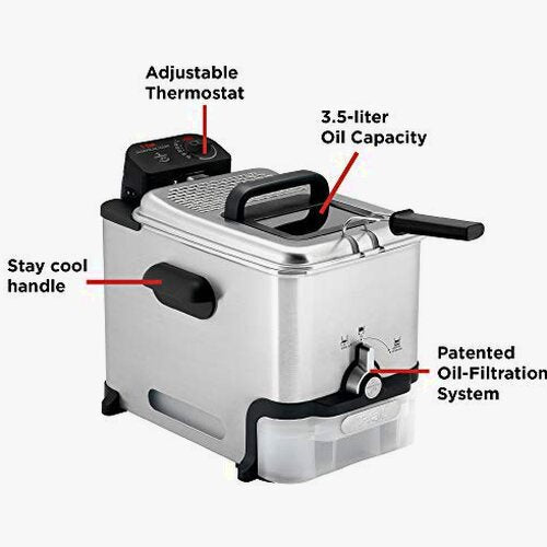 T-Fal Ultimate Steel Deep Fryer with Basket 3.5 Liter Oil and 2.6 Pound Food Capacity