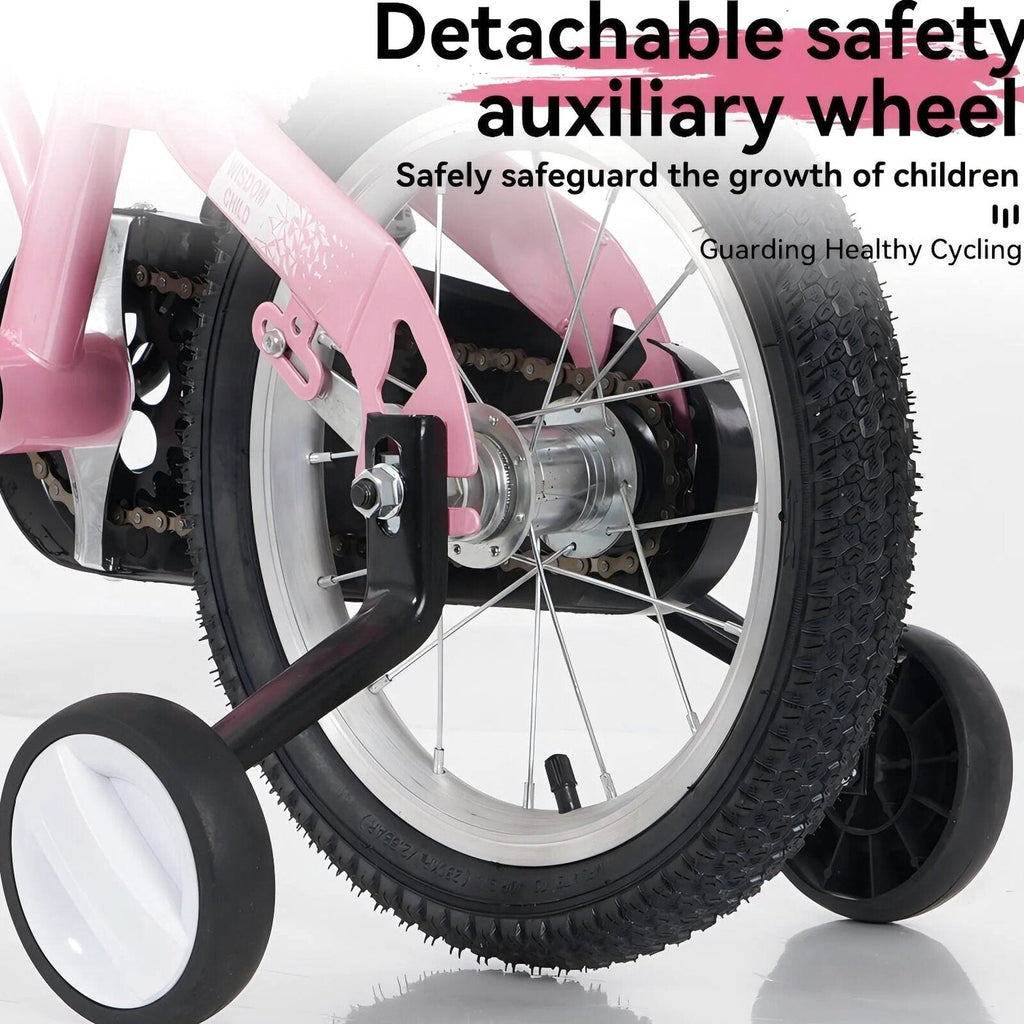 Baprem 18" Girls Bike for 5-9 Years Old Kids, Cute Kids Bike with Training Wheels, Steel Frame Sporty Children Bicycle, Pink