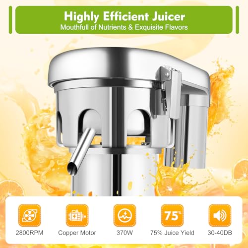 Commercial Juice Extractor, 370W 110V Electric Stainless Steel Juicer for Fruit Vegetable Heavy Duty Centrifugal Juicer Machine Juice & Residue Separated Low Noise: Home & Kitchen
