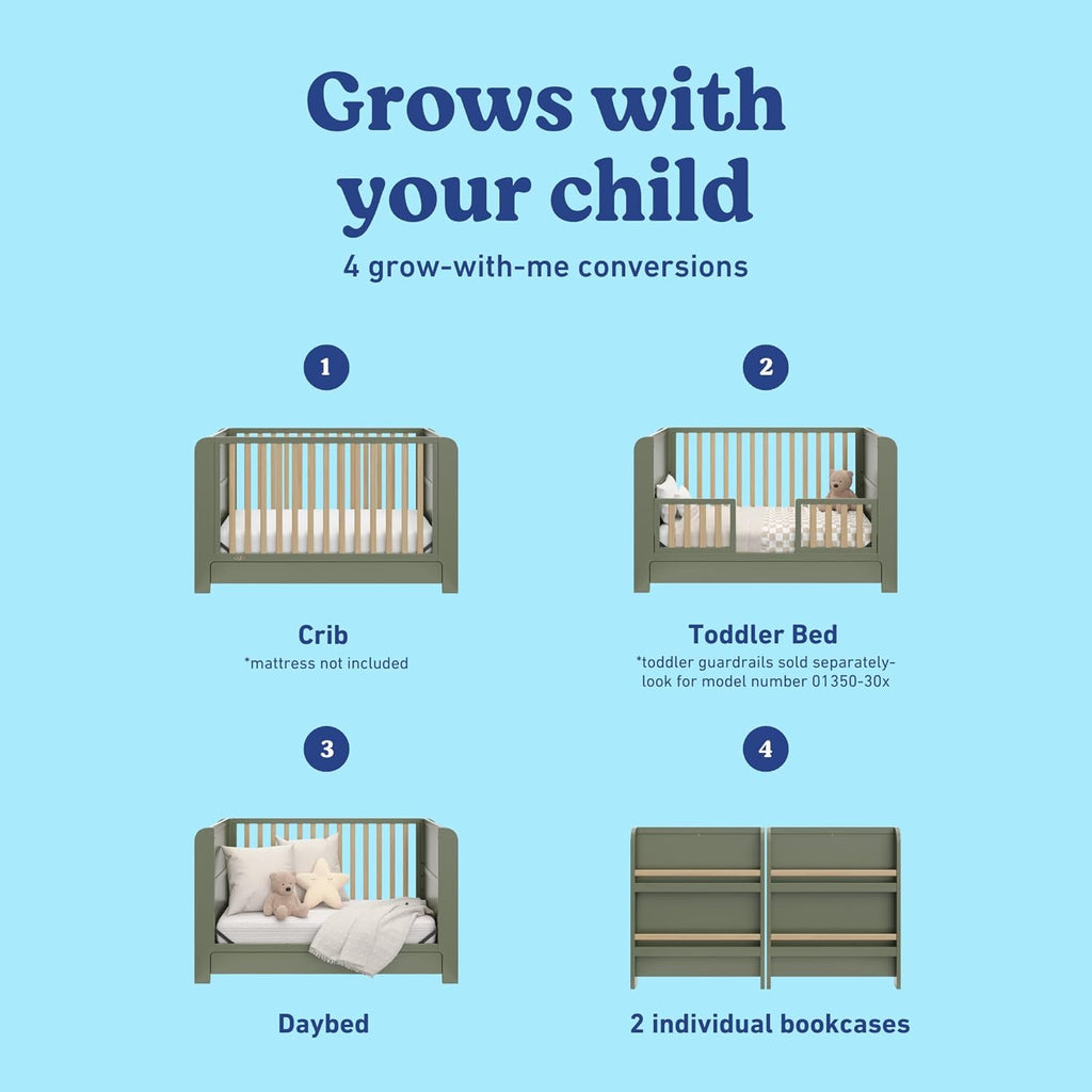 Graco Read-with-Me 4-in-1 Convertible Crib with Drawer, Olive/Driftwood