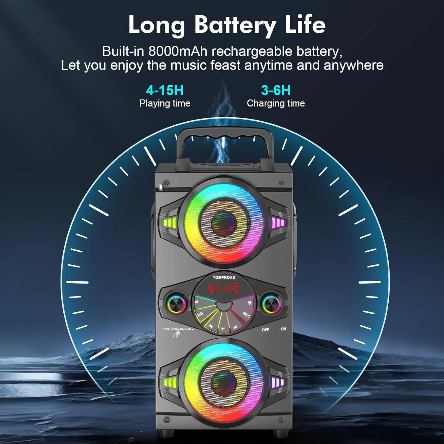 Speakers, 60W Portable Wireless Loud Outdoor Home Party Bluetooth Speaker with Subwoofer, FM Radio, LED Colorful Lights, Microphone, Remote and Big Powerful Stereo Deep Bass Sound Boombox